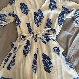 Cupshe Blue and White Ruffled Smocked Jumpsuit